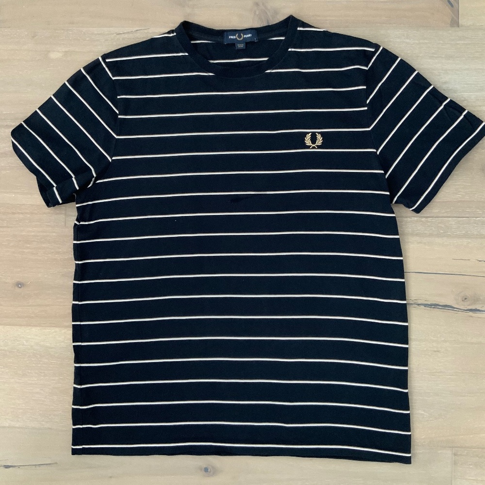Fred Perry Breton striped tee navy/white gold Large